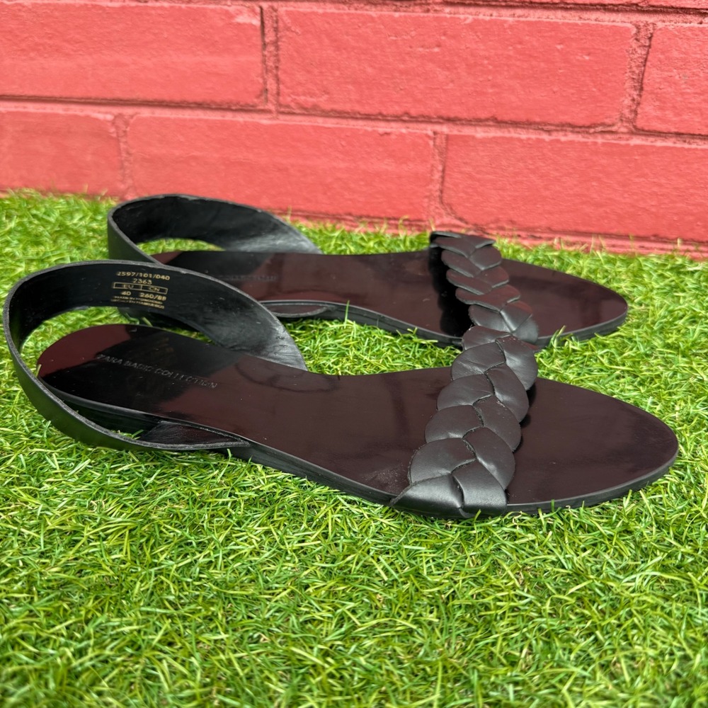 Zara Basic Collection Black Leather Braided Sling… - image 4